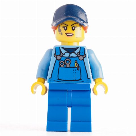 Minifigurka Mechanic, Medium Blue Torso, Blue Overall, Blu Cap with Hair
