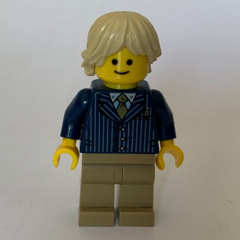 Minifigurka Dark Blue Torso, Jacket, Dark Tan Legs, Tan Hair