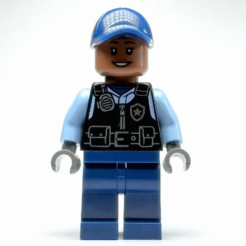 Minifigurka Security Guard, Black Vest, Dark Blue Legs