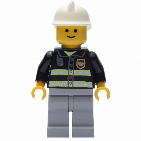 Minifigurka Fire Fighter - Black Torso, Light Bluish grey Legs, White Helmet