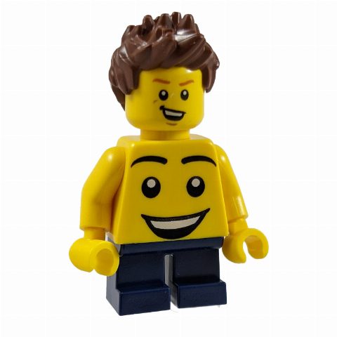 Minifigurka Kid - Yellow Torso, Dark Blue Legs, Reddish Brown Hair