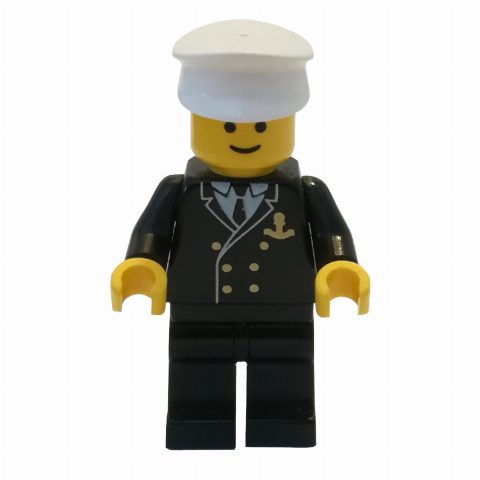 Minifigurka Boat Admiral, Black Suit with Gold Anchor (3626b Head)