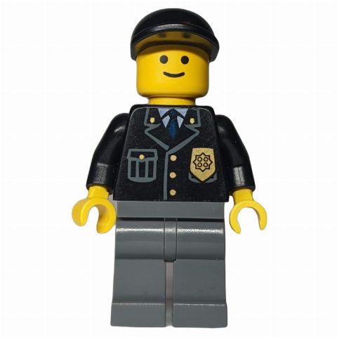Minifigurka Police - Black Torso, Dark Bluish Grey Legs, Black Cap