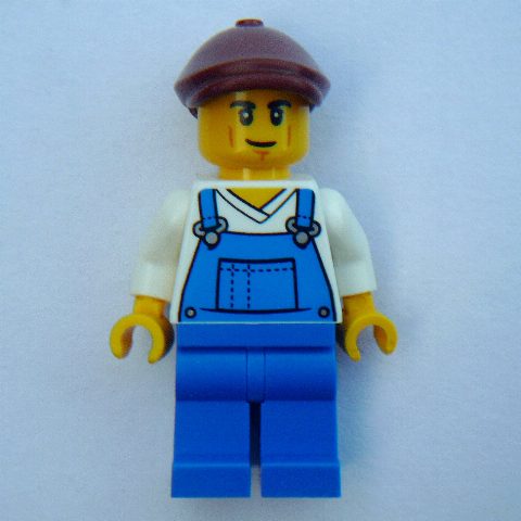 Minifigurka Farmer, Blue Overall, Reddish Brown Cap
