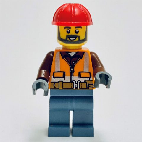 Minifigurka Construction Worker, Orange Safety Jacket, Sand Blue Legs, Red Hard Hat (Gary Gangway)
