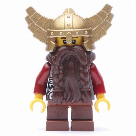 Minifigurka Dwarf, Dark Brown Beard, Metallic Gold Winged Helmet