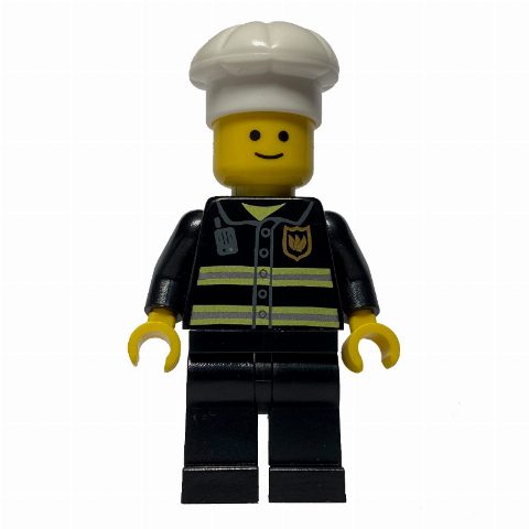Minifigurka Fire Fighter, Black Torso, Black Legs, White Hat
