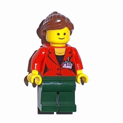 Minifigurka Red Torso, Dark Green Legs, Reddish Brown Hair