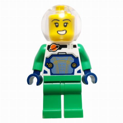 Minifigurka Astronaut, White Spacesuit, Bright Green Legs, Sphere Helmet