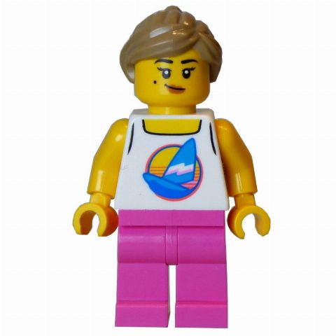 Minifigurka White Torso, Dark Pink Legs, Dark Tan Hair