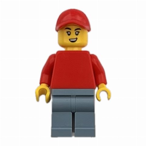 Minifigurka Red Torso, Sand Blue Legs, Red Cap