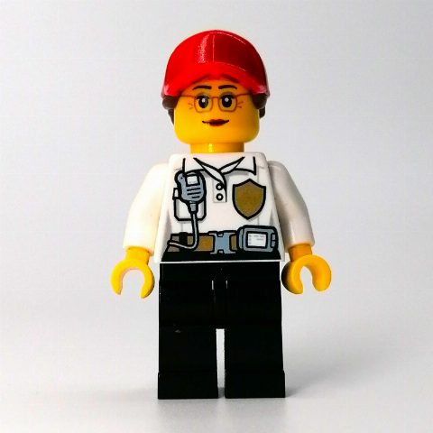 Minifigurka Firefighter, White Torso, Black Legs, Red Cap