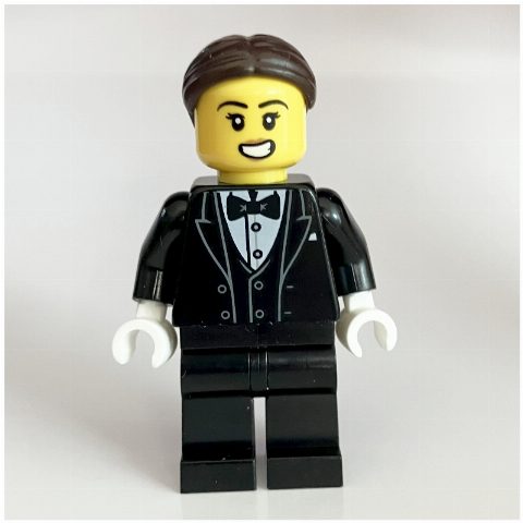 Minifigurka Waiter, Black Tuxedo, Dark Brown Hair