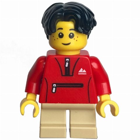 Minifigurka Kid - Red Torso, Tan Legs, Black Hair