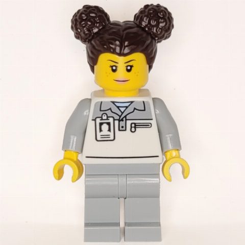 Minifigurka Garage Worker, White/Light Bluish Grey Suit, Dark Brown Hair