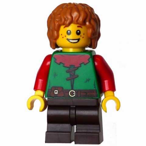 Minifigurka Elf, Green Torso, Dark Brown Legs, Medium Nougat Hair