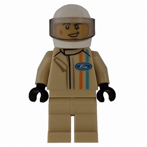 Minifigurka Race Driver - Tan Torso, Legs, White Helmet