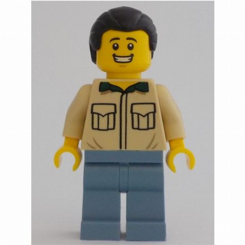 Minifigurka Tan Torso, Sand Blue Legs, Black Hair