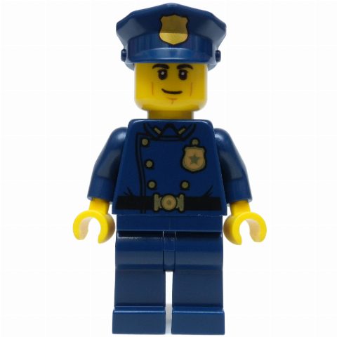 Minifigurka Policeman, Dark Blue Suit with Large Lapels and Gold Buttons, Police Hat