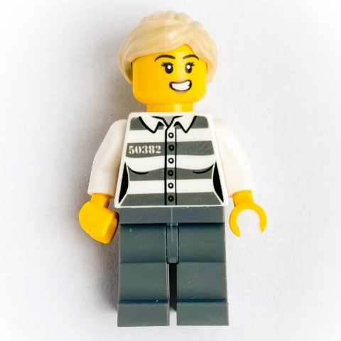 Minifigurka Helen Heist - Criminal, Prison Shirt with #50382, Dark Bluish Gray Legs, Tan Hair