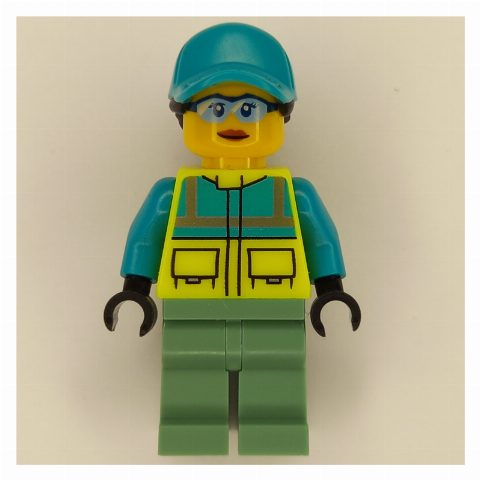 Minifigurka Paramedic - Vibrant Yellow Torso, Sand Green Legs, Dark Turquoise Cap
