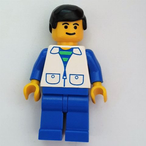 Minifigurka Man - White Jacket, Blue Arms, Blue Legs