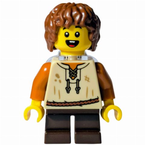 Minifigurka Elf, Tan Torso, Dark Brown Legs, Reddish Brown Hair, Neckbracket