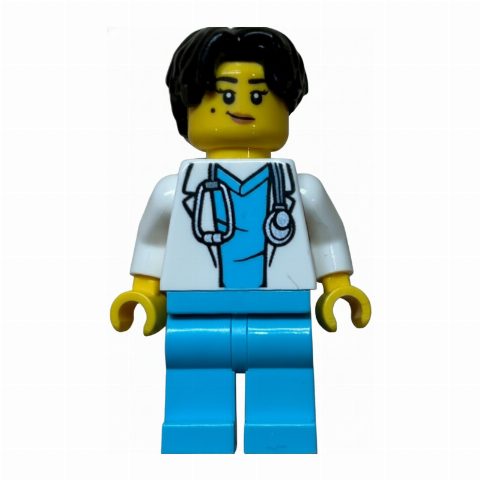 Minifigurka Doctor, White Lab Coat, Medium Azure Legs, Black Hair