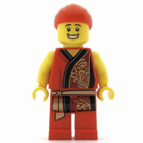 Minifigurka Man, Red Robe with Gold Sash Belt, Red Bandanna, Big Smile