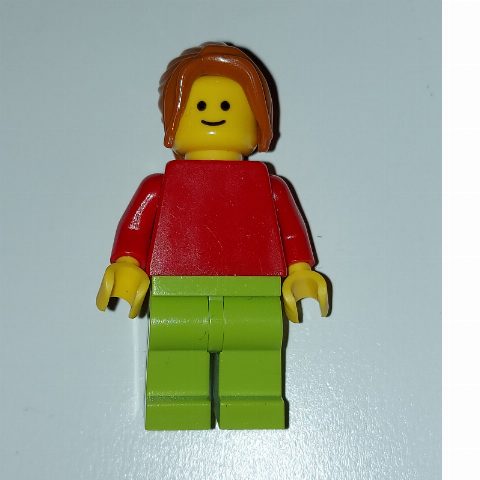 Minifigurka Woman, Plain Red Torso, Lime Legs, Dark Orange Hair