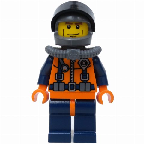 Minifigurka Coast Guard Diver, Orange Wetsuit with Coast Guard Badge, Dark Gray Helmet with Visor