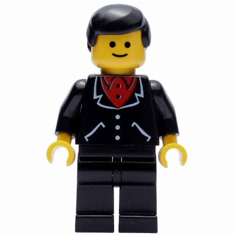 Minifigurka Man, Black Jacket over Red Shirt, Black Legs, Black Hair (3626b Head)