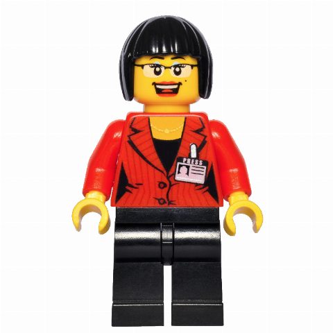 Minifigurka Reporter, Red Jacket with Name Badge, Glasses