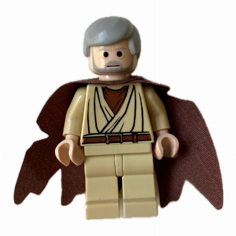 Minifigurka Obi-Wan Kenobi, Old, Tan Robes, Hair, Black Eyes, Tattered Cape
