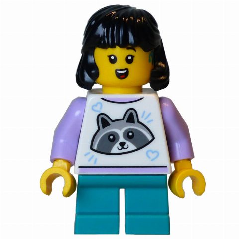 Minifigurka Kid, White Torso, Dark Turquoise Legs, Black Hair
