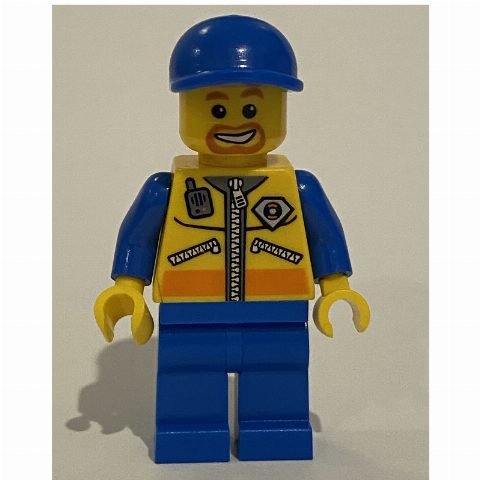 Minifigurka Coast Guard, Yellow Jacket with Zipper, Radio and Badge, Blue Cap, Goatee Beard