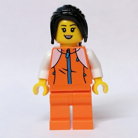 Minifigurka Orange Torso, Orange Legs, Black Hair