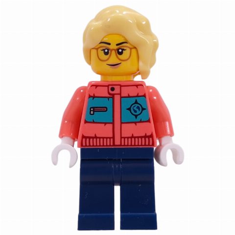 Minifigurka Arctic Explorer, Coral Torso, Dark Blue Legs, Bright Light Yellow Hair