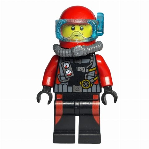 Minifigurka Diver Adam, Black and Red Wetsuit with Gauges, Red Helmet with Mask