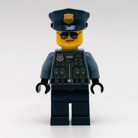 Minifigurka Police Officer, Sand Blue Torso, Dark Blue Legs