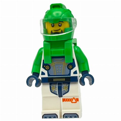 Minifigurka Astronaut, White Spacesuit, Bright Green Backpack and Helmet, Goatee