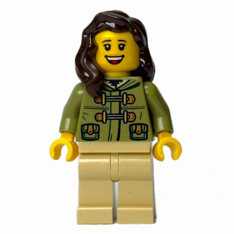 Minifigurka Olive Green Torso, Tan Leg, Dark Brown Hair