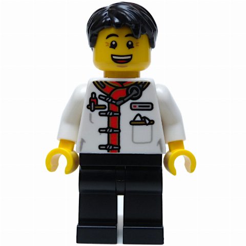 Minifigurka Waiter, White Torso, Black Legs, Black Hair