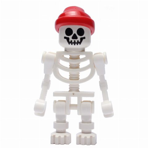 Minifigurka Skeleton, Standard Face, Red Bandana Hat, Bent Mechanical Arms
