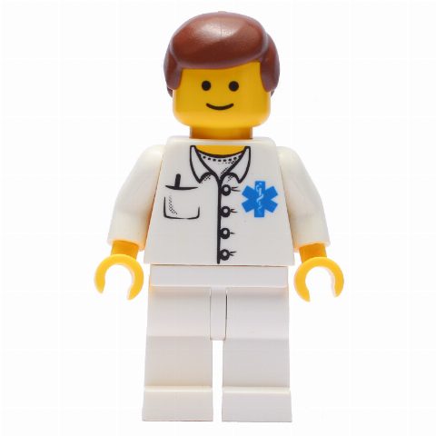 Minifigurka Doctor, White Shirt with Star of Life Logo, Reddish Brown Hair