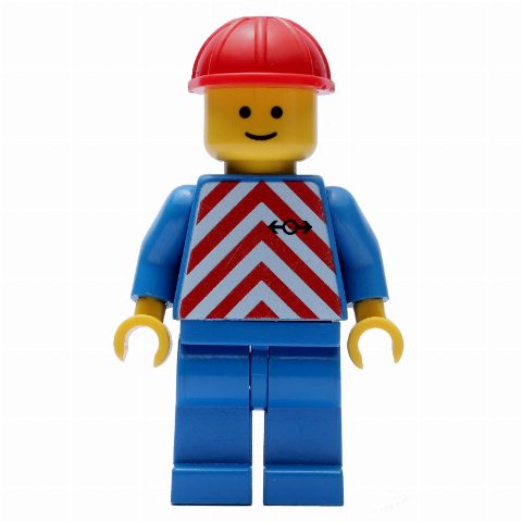 Minifigurka Train Worker - Red/White Shirt, Blue Legs, Red Helmet