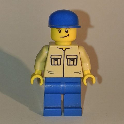 Minifigurka Man - Tan Shirt, Blue Legs, Blue Cap
