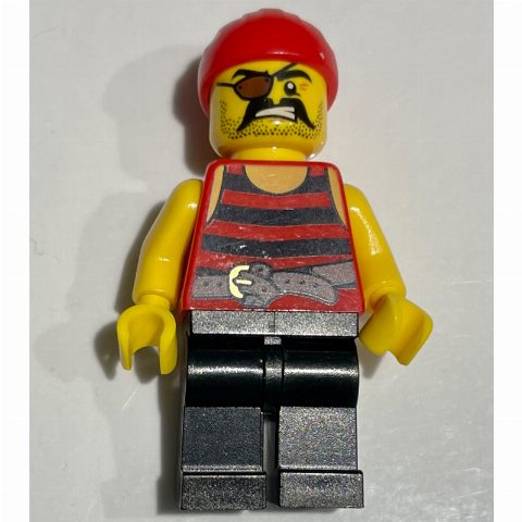 Minifigurka Pirate - Red/Black Stripes, Black Legs, Red Bandana, Eyepatch (New)