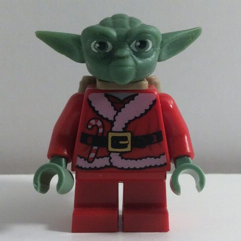 Minifigurka Yoda, Sand Green Head, Santa Outfit, Backpack