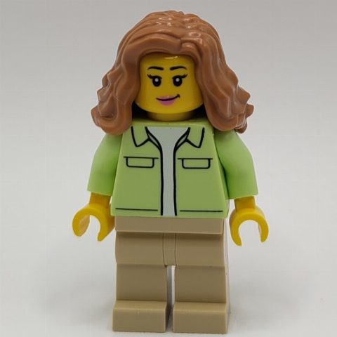 Minifigurka Yellowish Green Torso, Tan Legs, Medium Nougat Hair